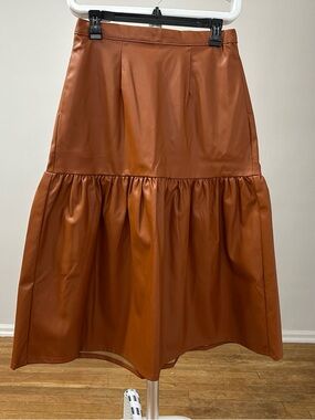 Who What Wear Rust-Tone Faux Leather Tiered Maxi Skirt size S new